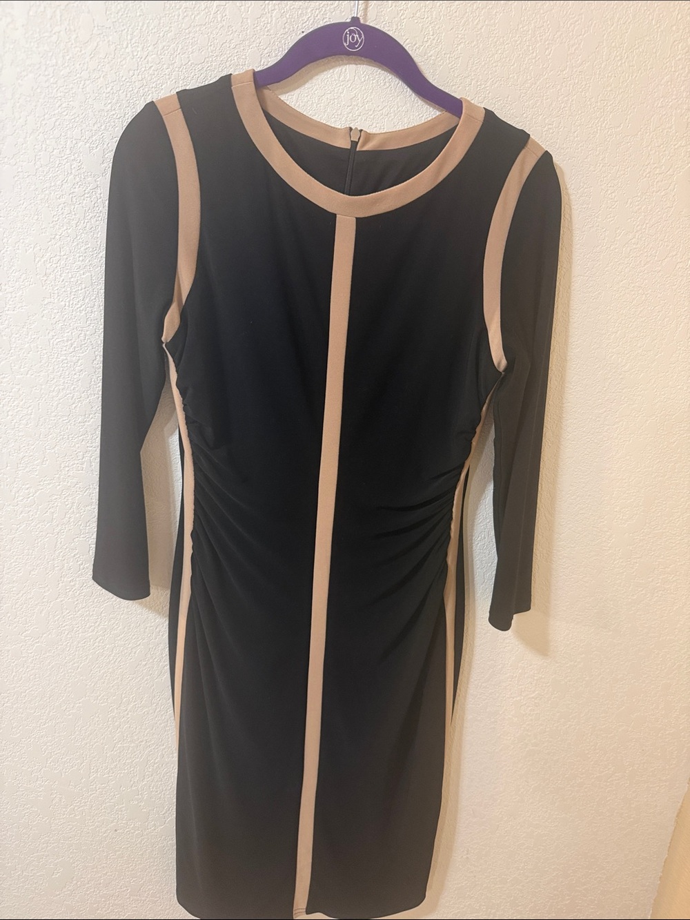 Joseph Ribkoff Black Dress with Beige Contrast Piping